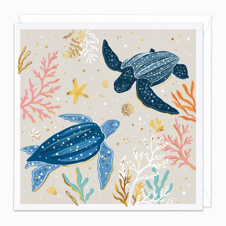 Turtles In The Coral Blank Art Card