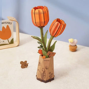DIY 3D Wooden Flower Puzzle | Orange Tulip