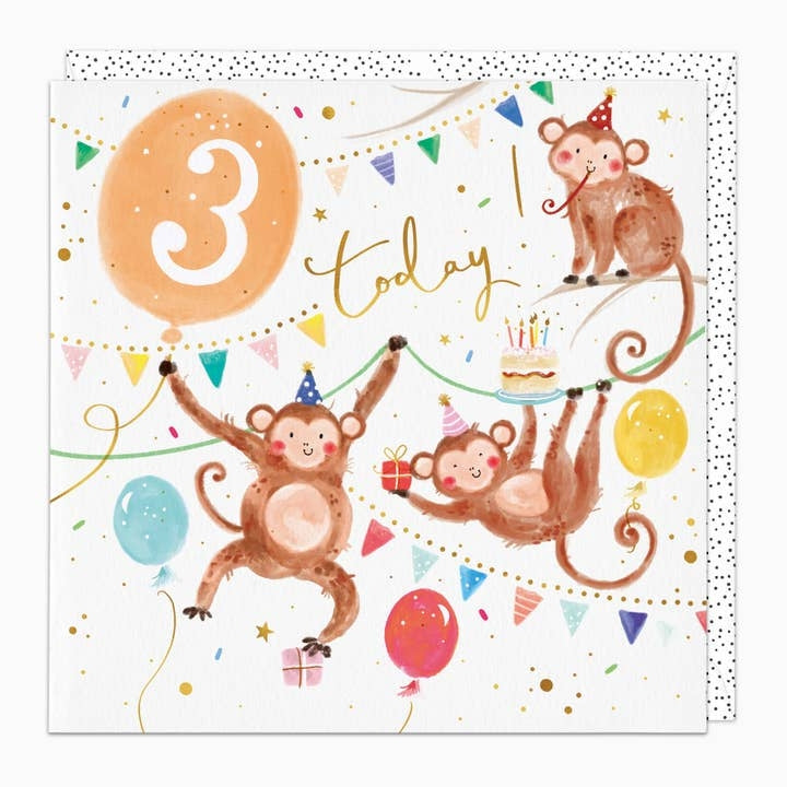 3rd Monkey Age Birthday Card