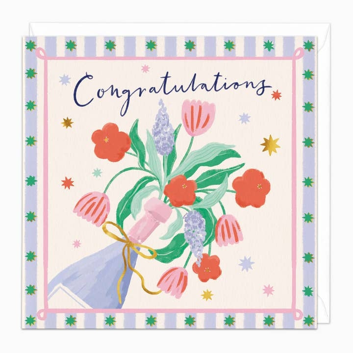 Floral Champagne Congratulations Card