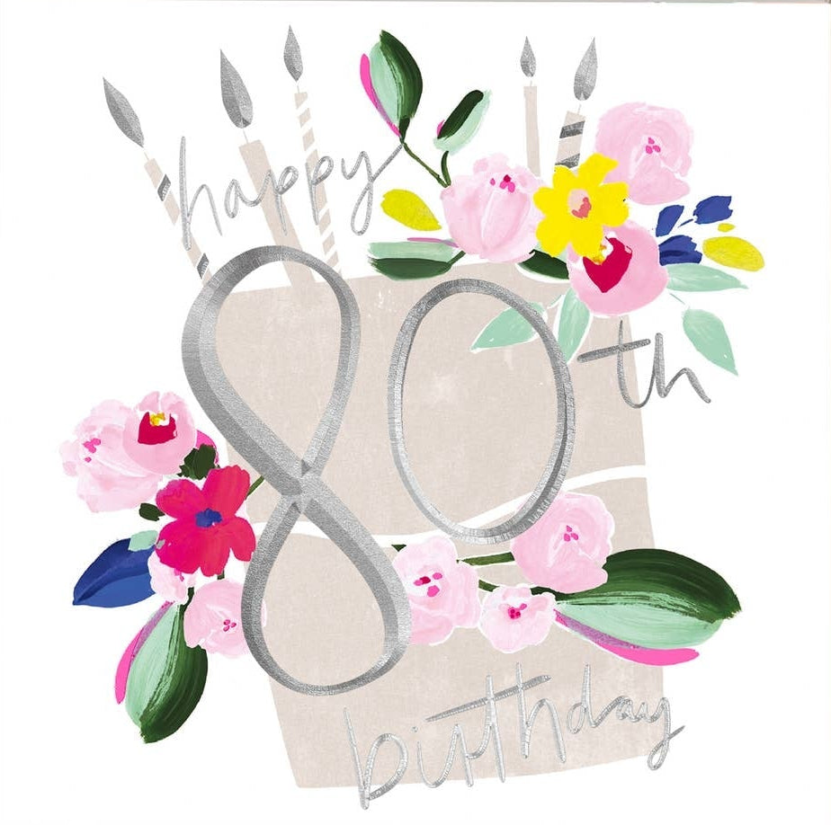 80th Floral Age Birthday Card