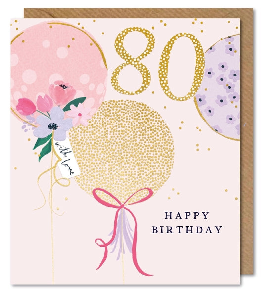 80th Sparkly Balloons Age Birthday Card