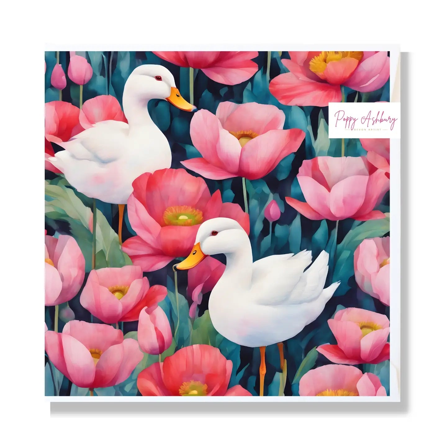 Ducks In Bloom Blank Art Card