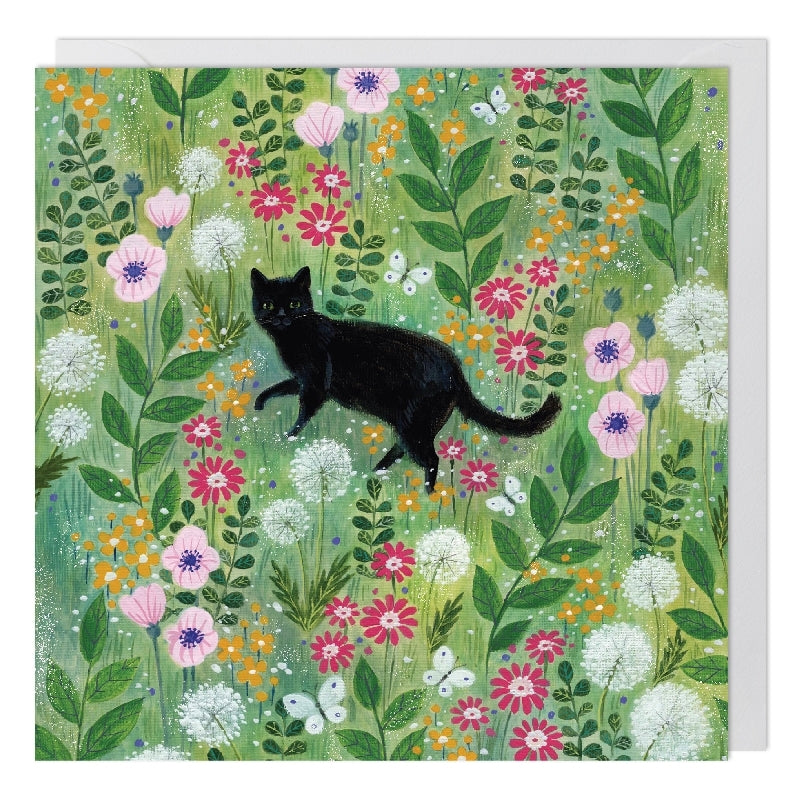 Cat Amongst Flowers Blank Art Card
