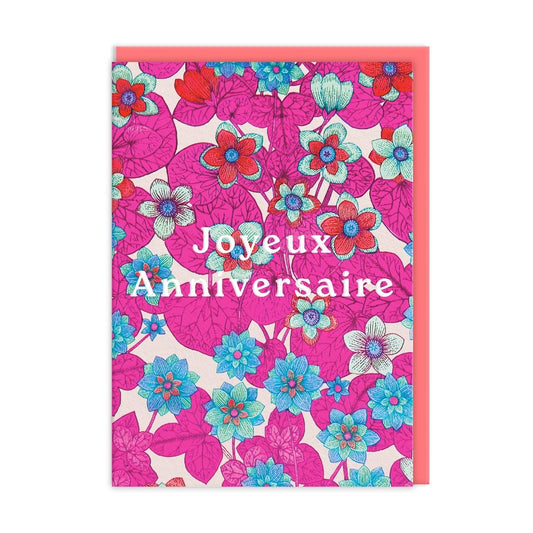 Floral Pink & Blue French Birthday Card