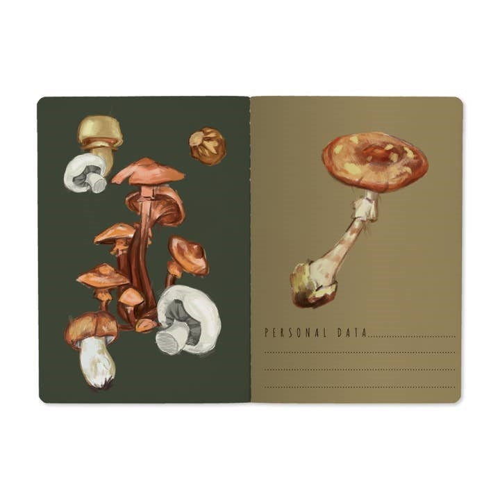 Mushrooms On Black Lined Notebook