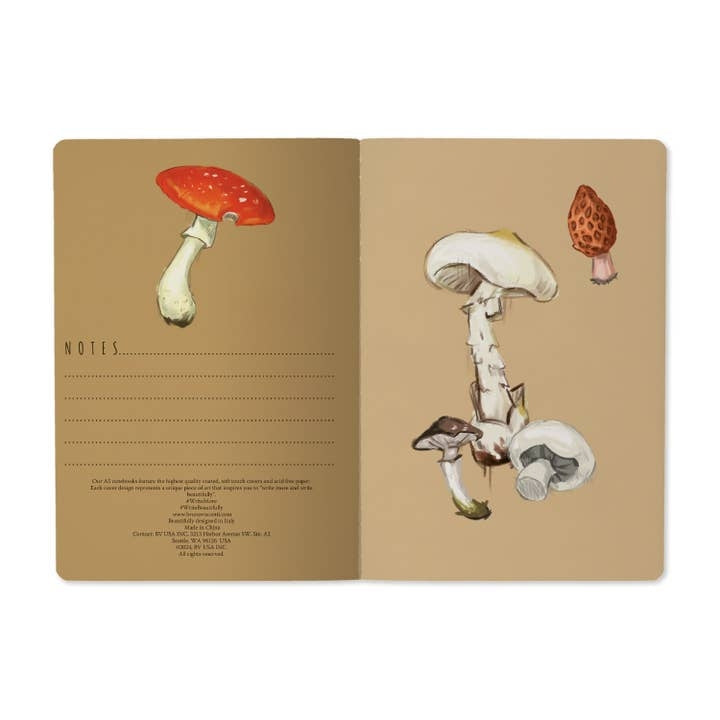 Mushrooms On White Small Lined Notebook