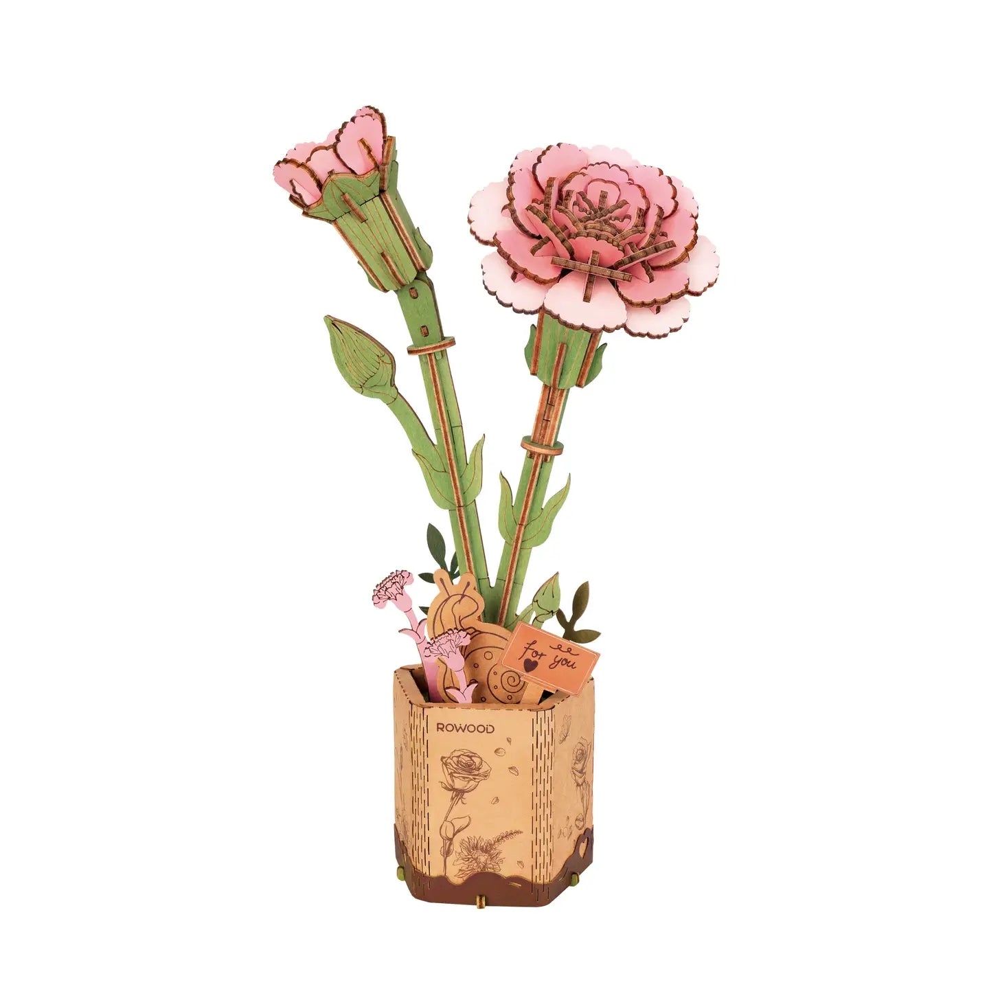 DIY 3D Wooden Flower Puzzle | Pink Carnation