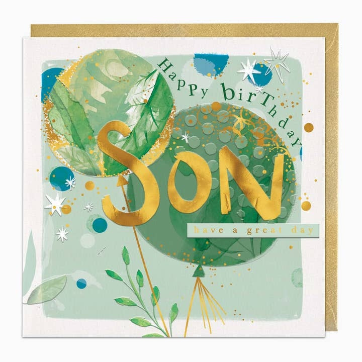 Green Balloons Son Relative Birthday Card
