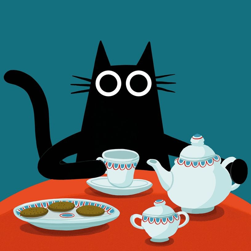 Cat With Tea Blank Art Card