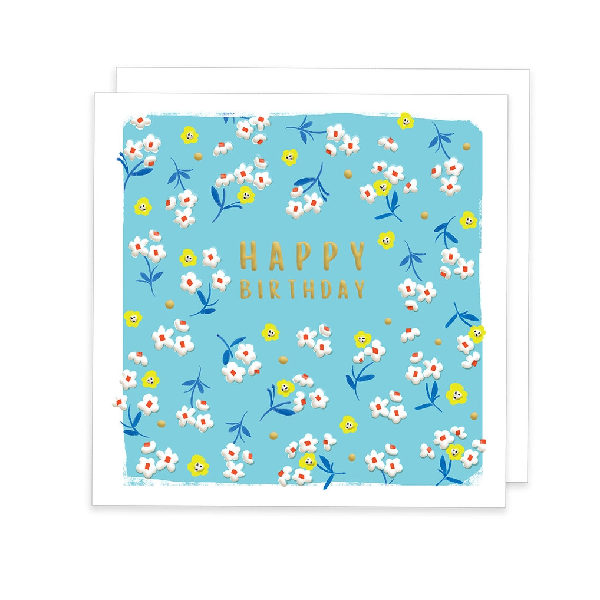 Blue And White Daisies Birthday Card