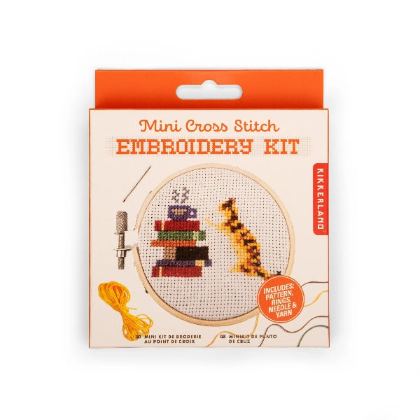 Book Kitty Mini Cross Stitch Embroidery Kit