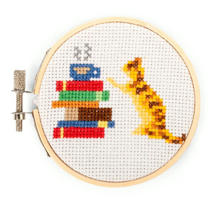 Book Kitty Mini Cross Stitch Embroidery Kit