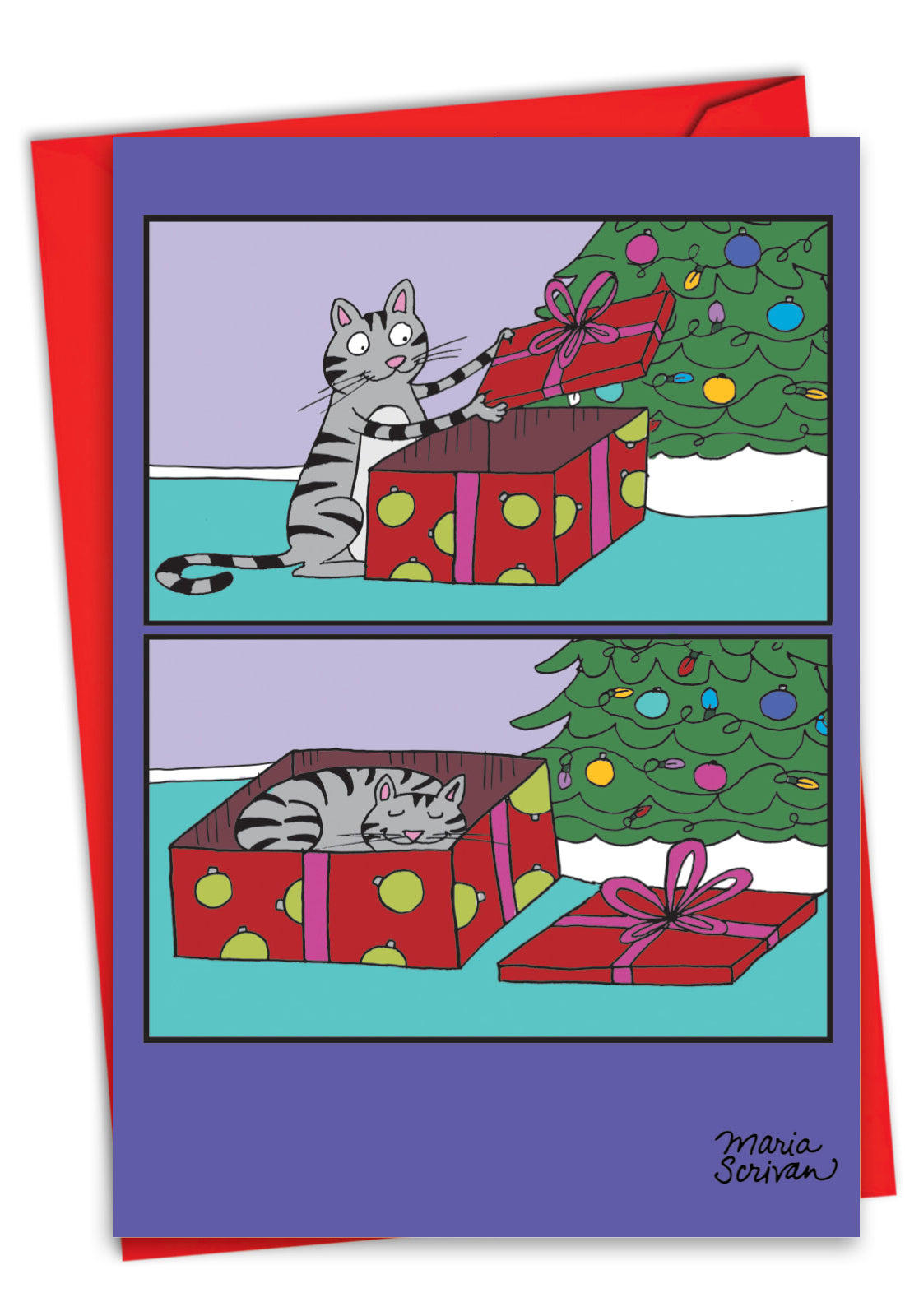 Cat In The Box Christmas Card