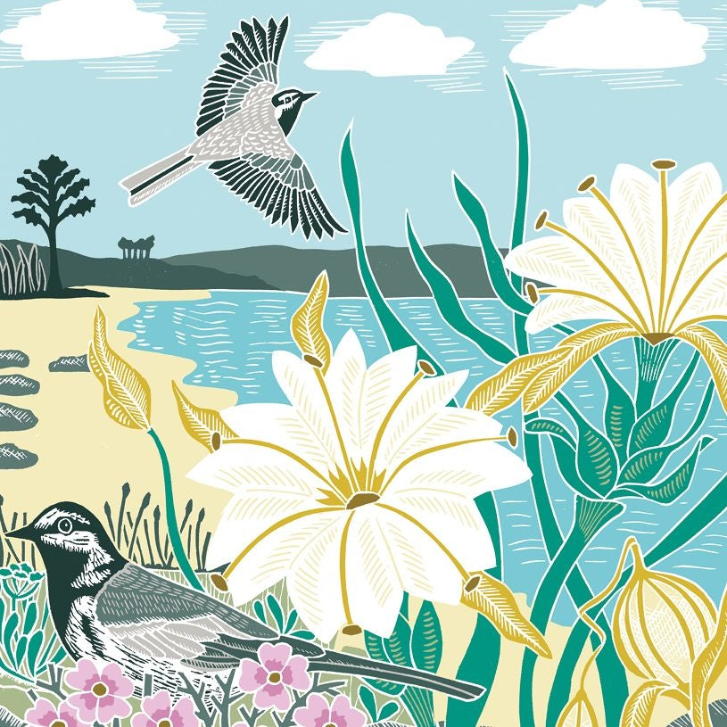 Coastal Birds & Flowers Blank Art Card