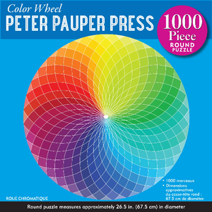 sky blue puzzle boz with a colour wheel in the centre. main text reads "color wheel peter pauper press"