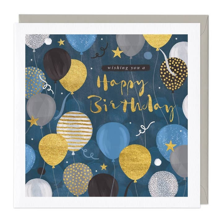 Blue & Gold Balloons Birthday Card
