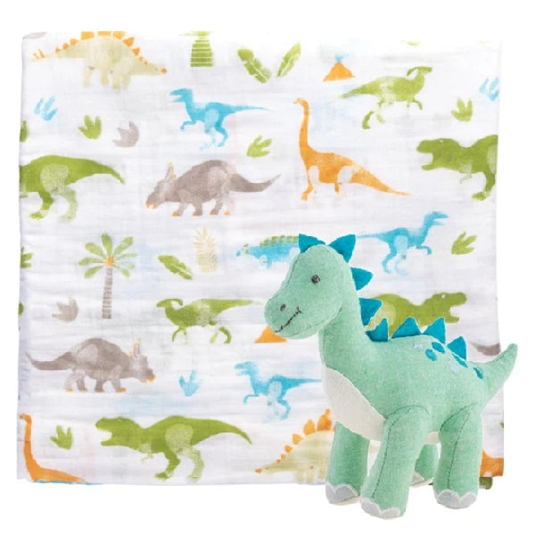 Muslin Blanket & Stuffed Animal | Dino