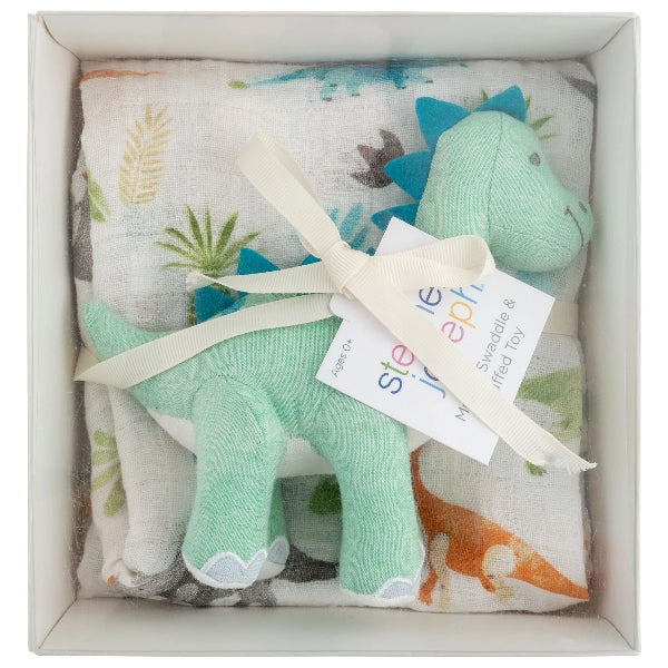Muslin Blanket & Stuffed Animal | Dino