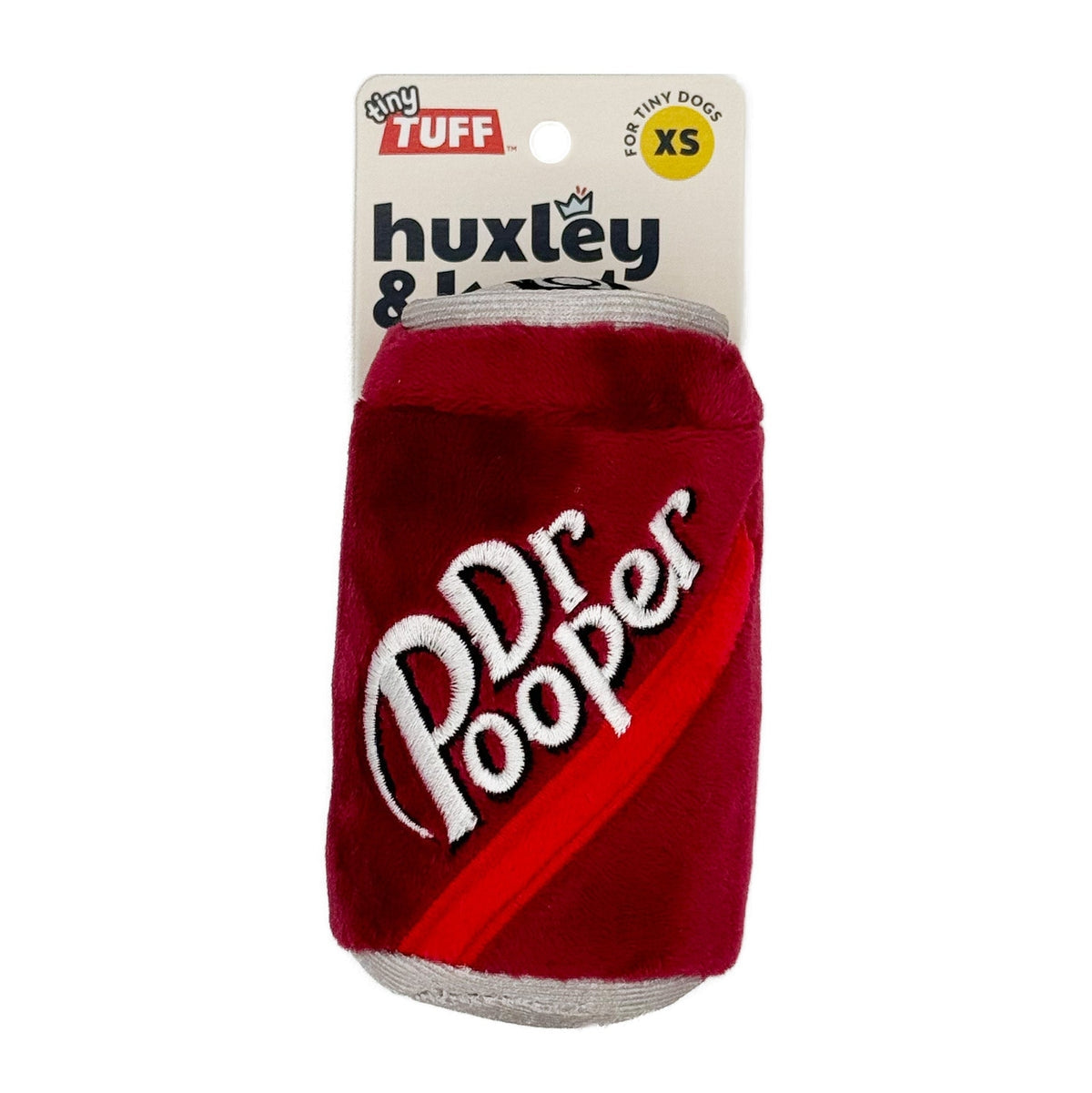 A red novelty toy designed to look like a can of Dr. Pepper drink.  The logo for 'Dr Pooper' is printed on the centre of the toy.