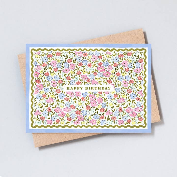 Blue Floral Birthday Card