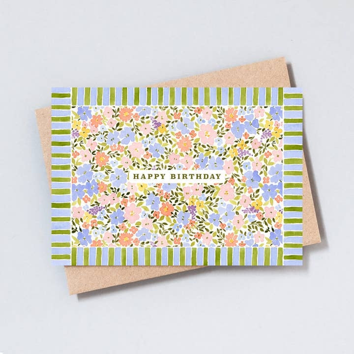 Striped Floral Birthday Card