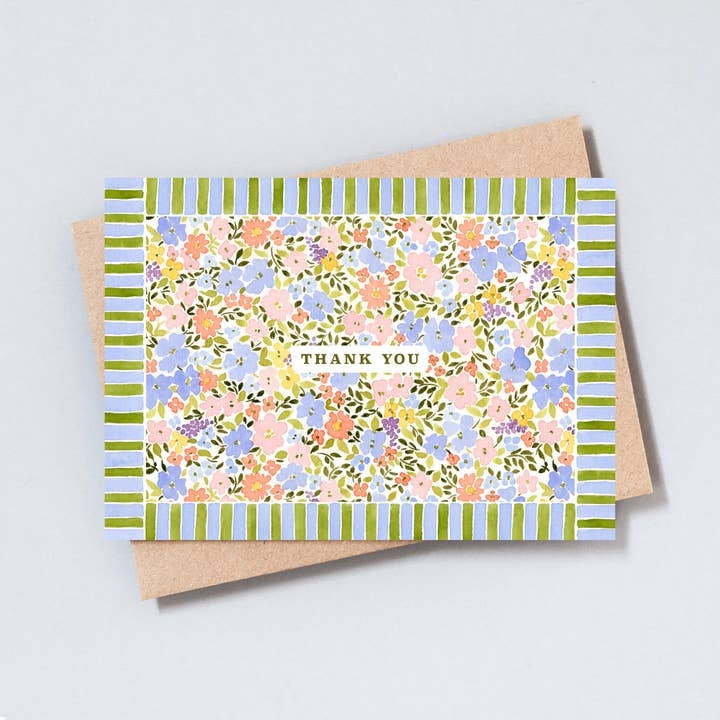 Striped Floral Thank You Card