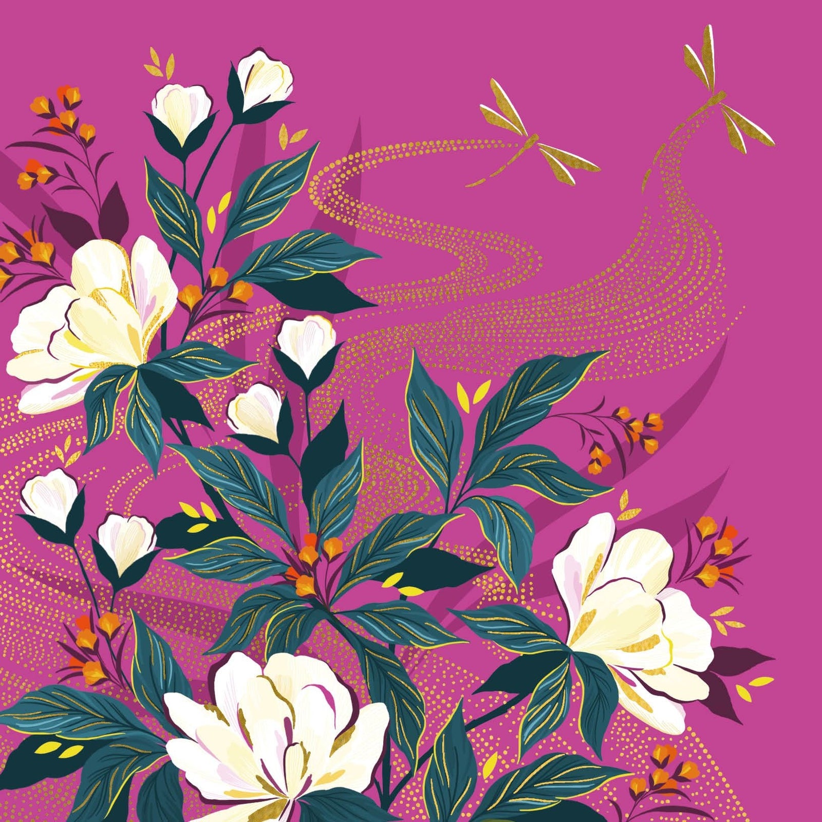 Flowers & Dragonflies Blank Art Card