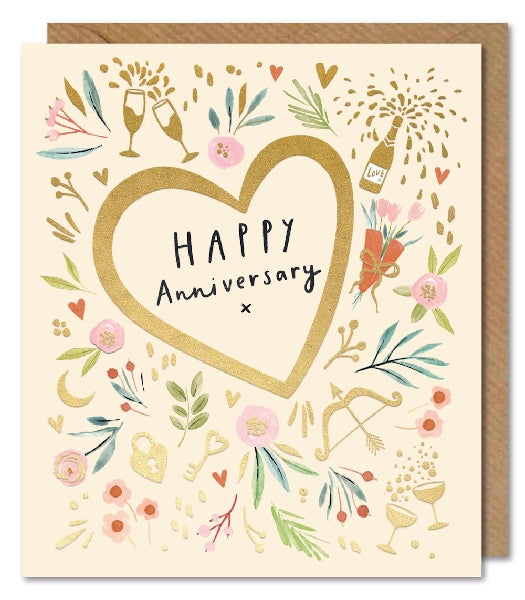 Gold Heart Anniversary Card