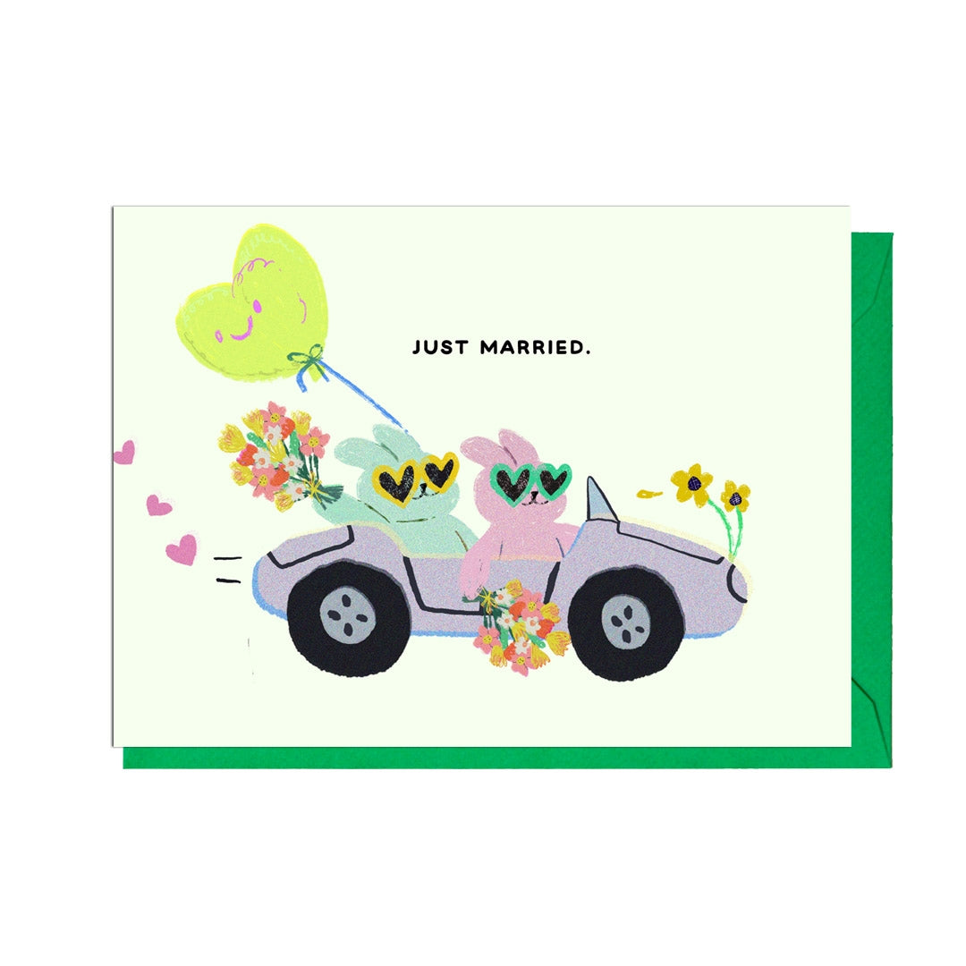 Just Married Bunnies Wedding Card