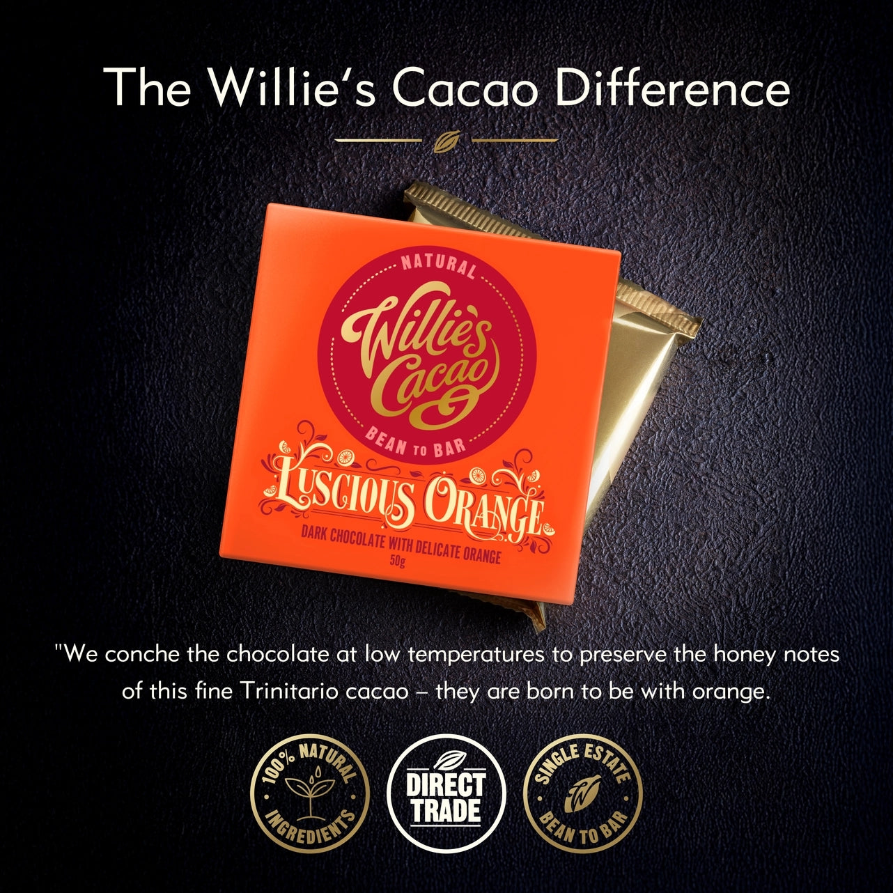 Willie's Cacao 50g Vegan Bar | Luscious Orange