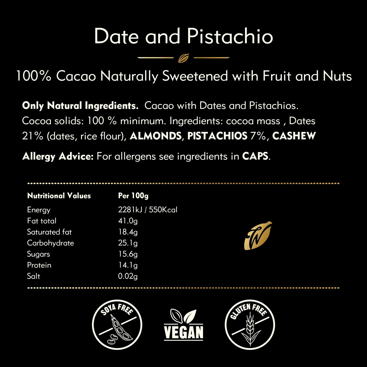 Willie's Cacao 50g Vegan Bar | Pistachio and Date