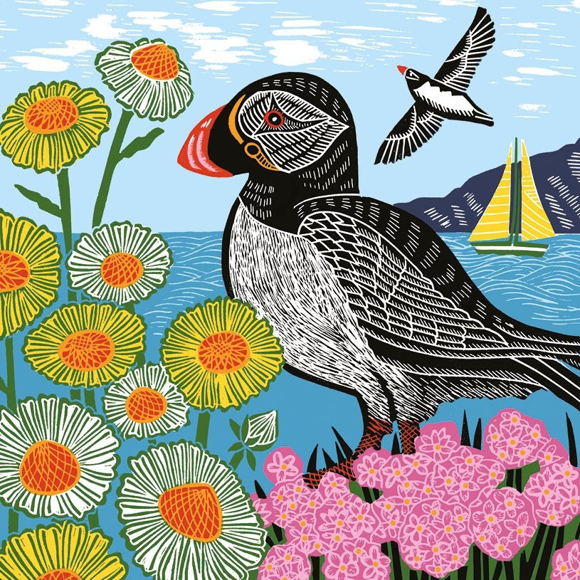 Puffin & Flowers Blank Art Card