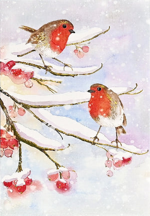 English Robins In Snow Mini Boxed Holiday Cards | Set of 20