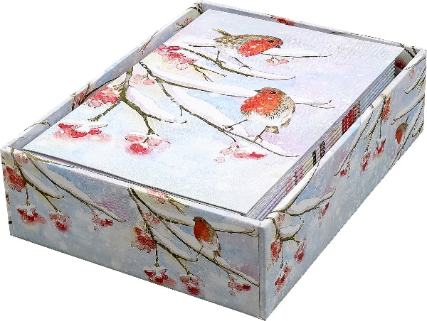 English Robins In Snow Mini Boxed Holiday Cards | Set of 20