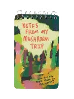 A spiral-bound notebook with a colorful illustration of an abstract forest with the text 'Notes from my Mushroom Trip'.