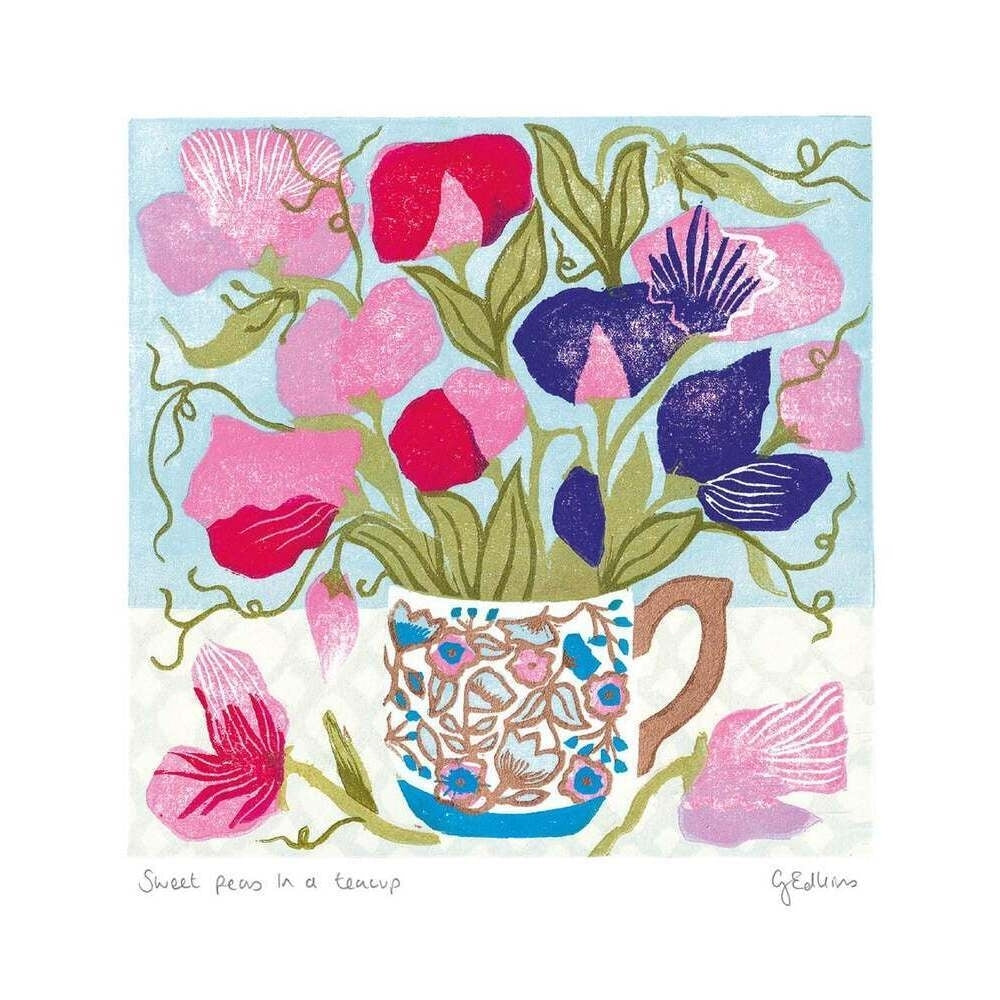 Sweetpeas In A Teacup Blank Art Card
