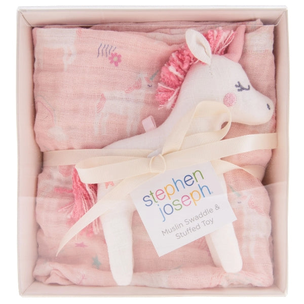Muslin Blanket & Stuffed Animal | Unicorn
