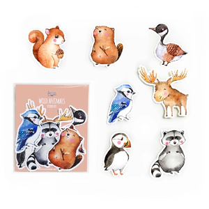 cute animal-themed sticker set including a bluejay, a raccoon, a Canadian goose, and more.