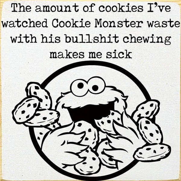 Cookie Monster Wooden Sign (White)
