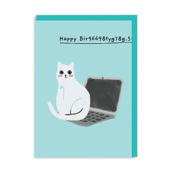Cat On Laptop Birthday Card