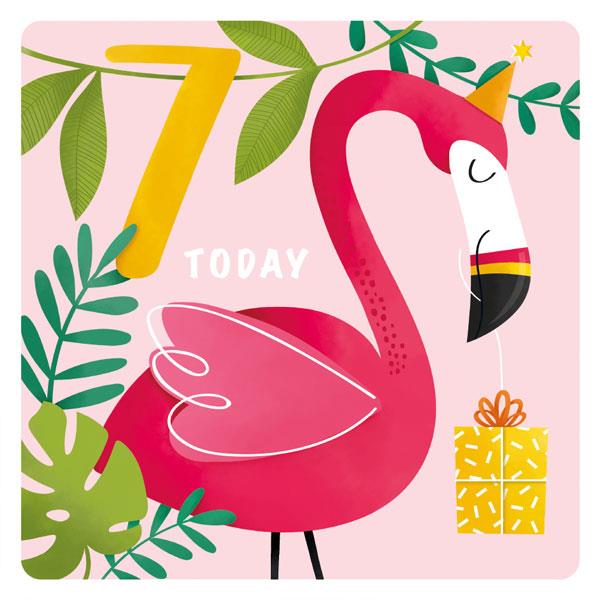 Happy 7th Birthday Flamingo Card